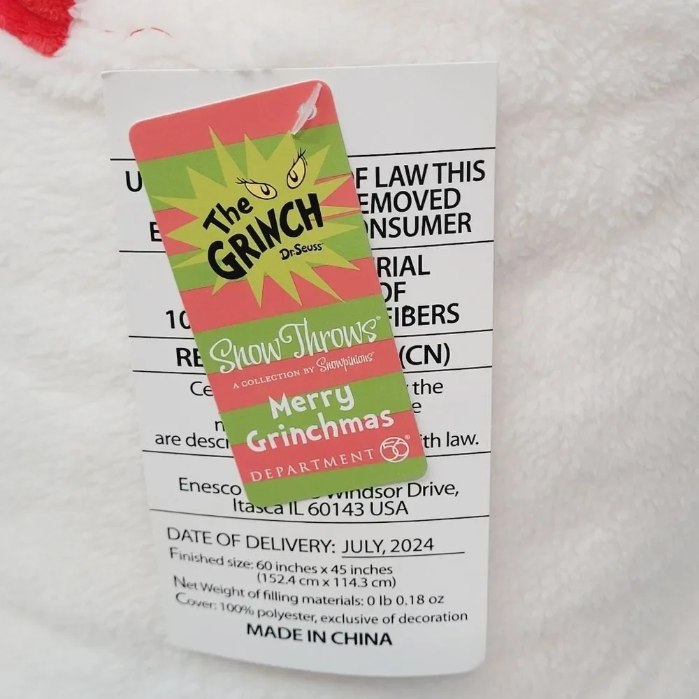 Snowpinions Grinch Merry Grinchmas Throw Blanket Dr Seuss Portable 60 x 45 New